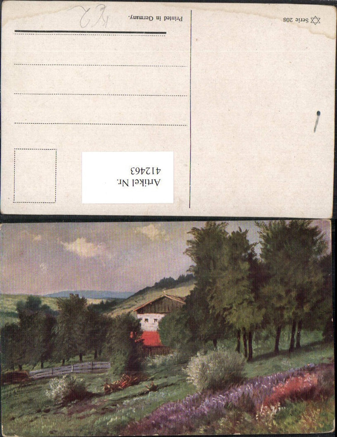 412463,Künstler AK Landschaft Haus Bäume