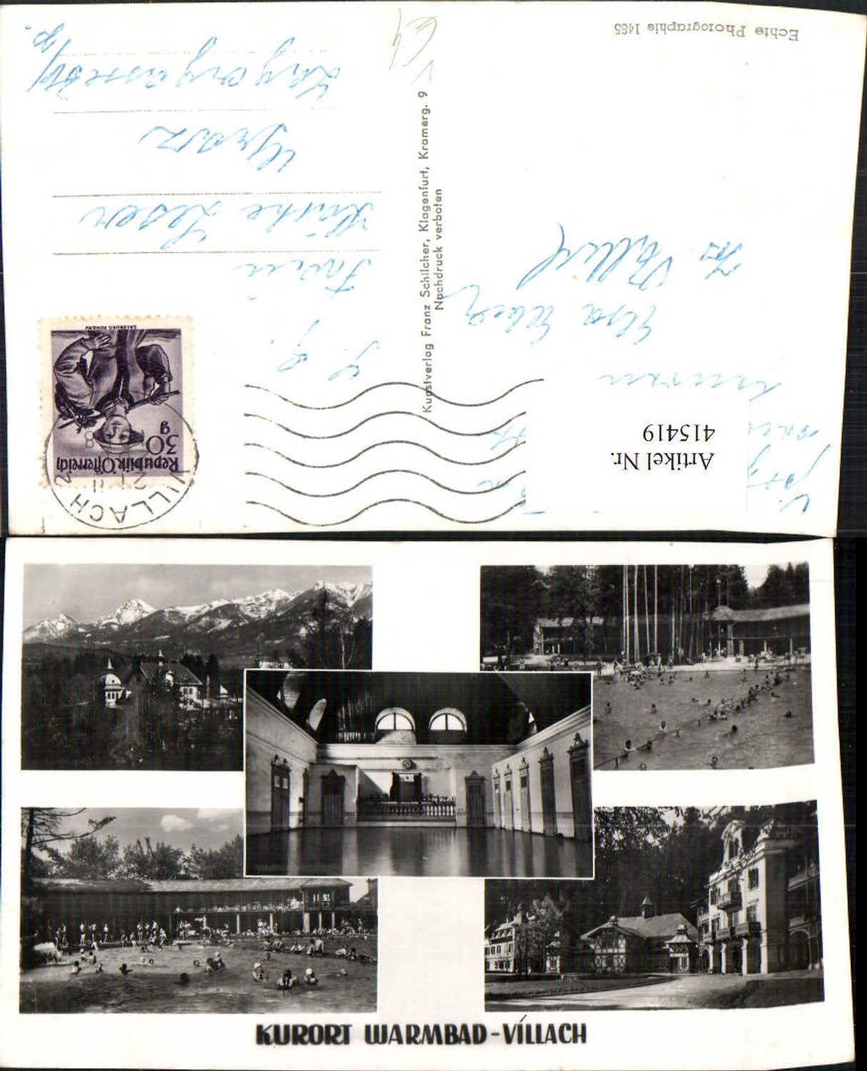 415419,Villach Warmbad Schwimmbad Innenansicht Mehrbildkarte pub Franz Schilcher 1485