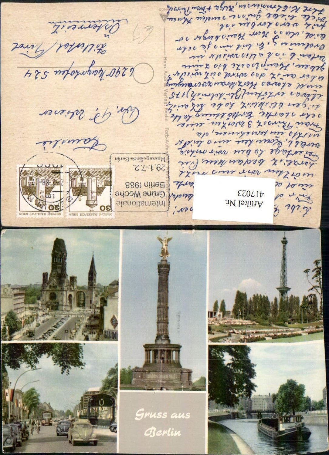 417023, Berlin Church Victory Column Column Tower Street View Boat Multi-view postcard