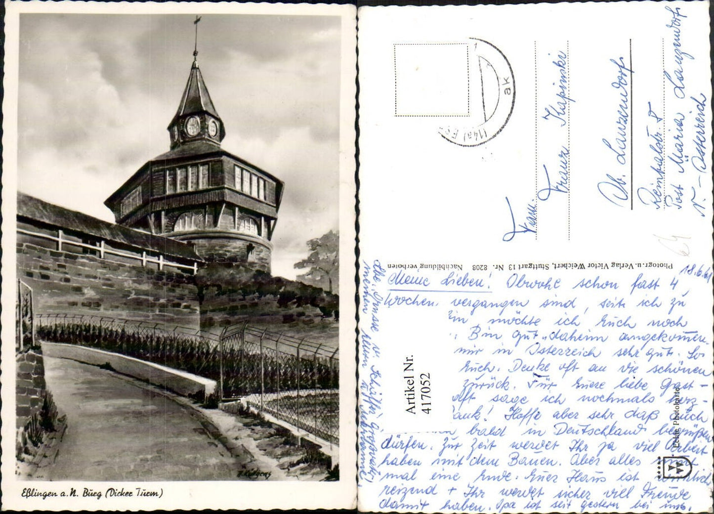 417052, Artist AK Esslingen am Neckar Burg Dicker Turm