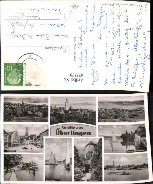 423579, Überlingen Total Hofstatt Yacht Harbor Sailboats Steamers Multi-view postcard