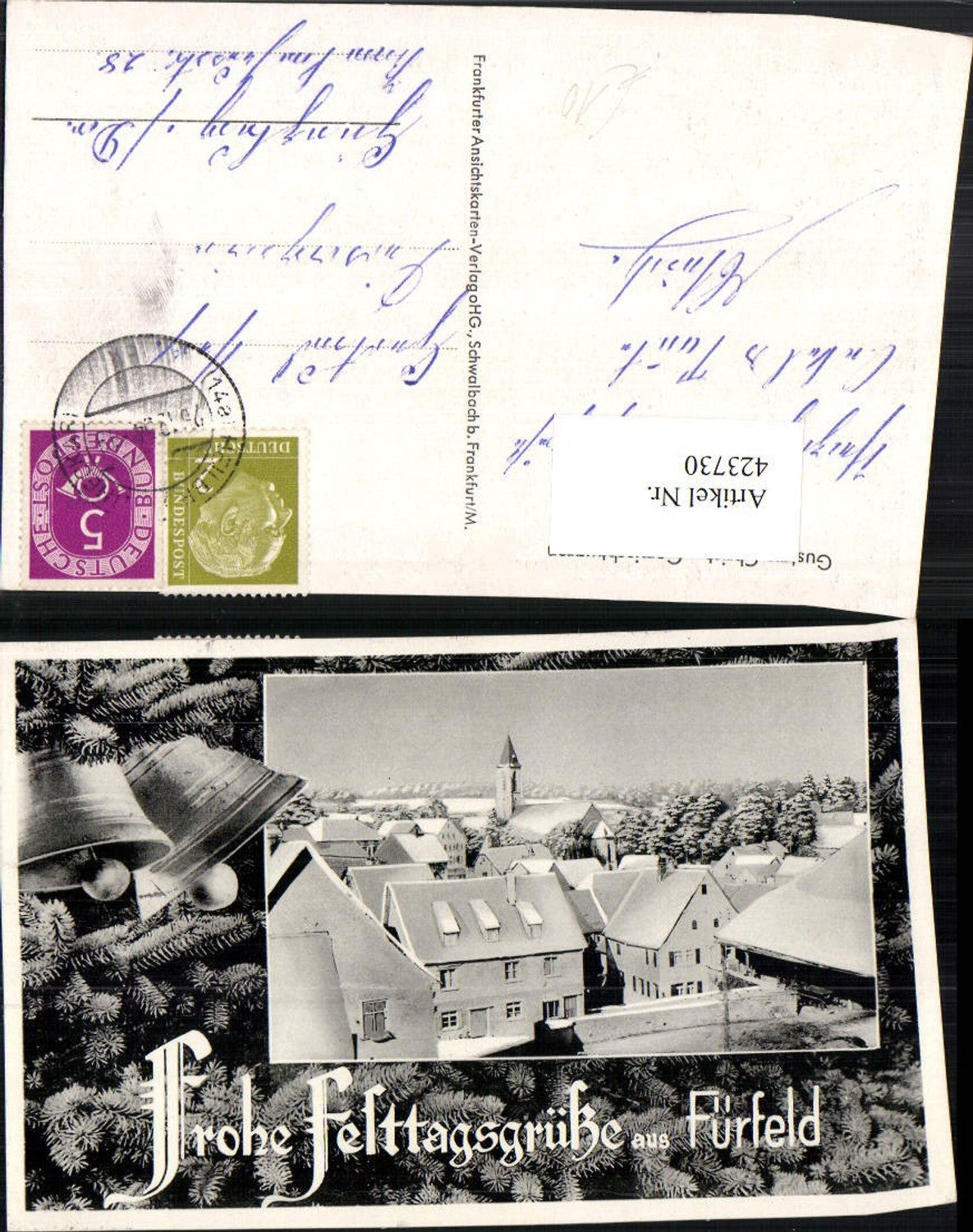 423730,Fürfeld Teilansicht Passepartout Tannenzweige Glocken