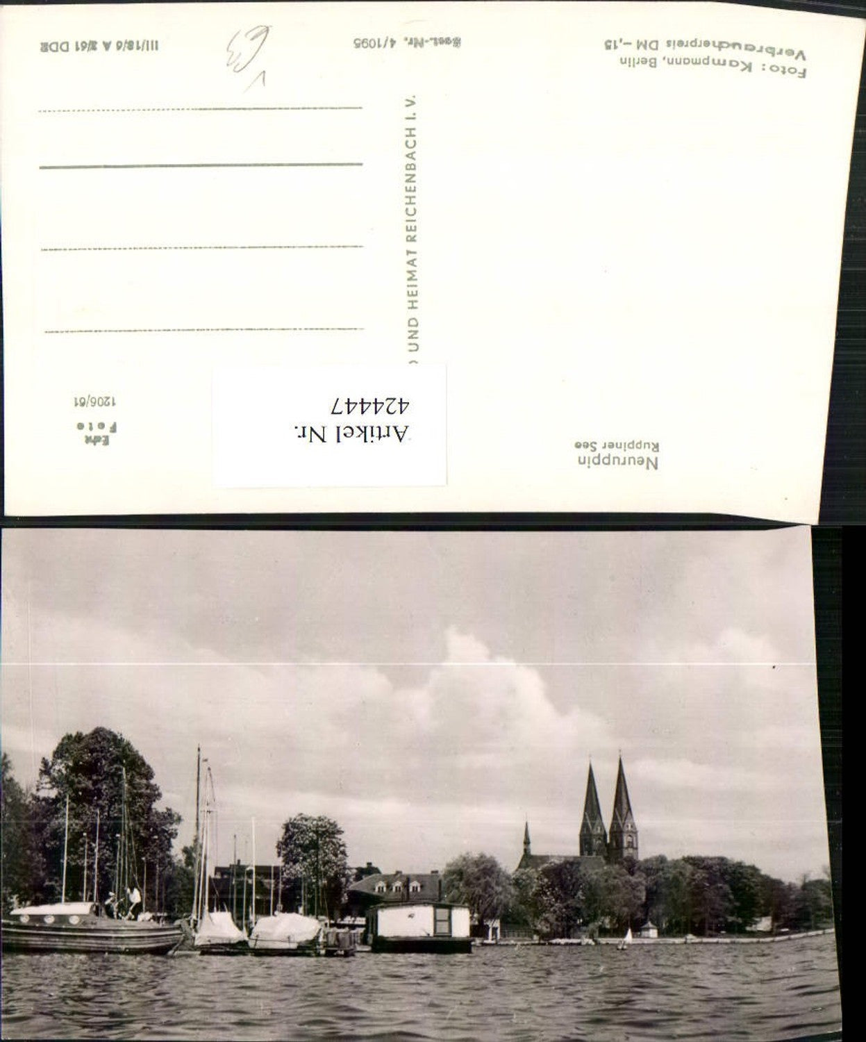 424447, Neuruppin Ruppin Lake Church towers Boats pub VEB