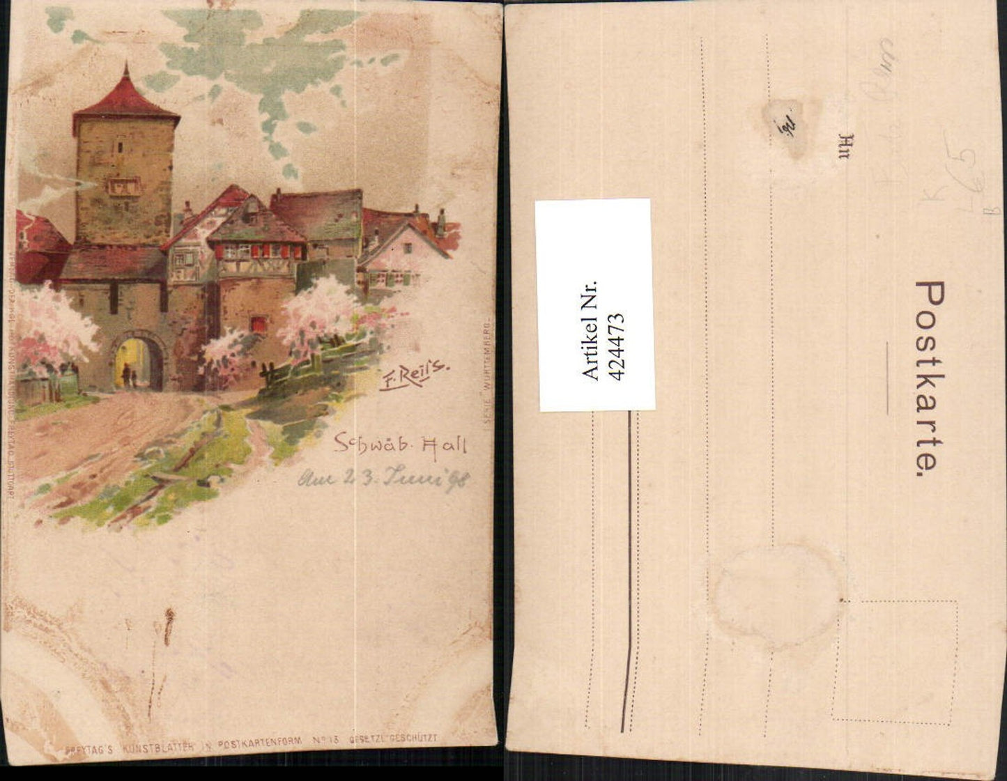 424473,Künstler Litho Fritz Reiss Schwäbisch Hall Teilansicht Tor
