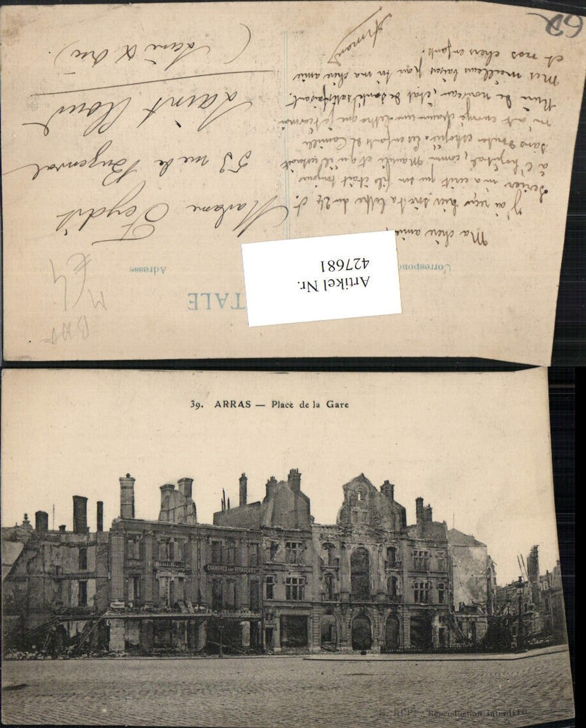 427681, Nord-Pas-de-Calais Pas-de-Calais Arras Place de la Gare Station Square Destroyed Houses