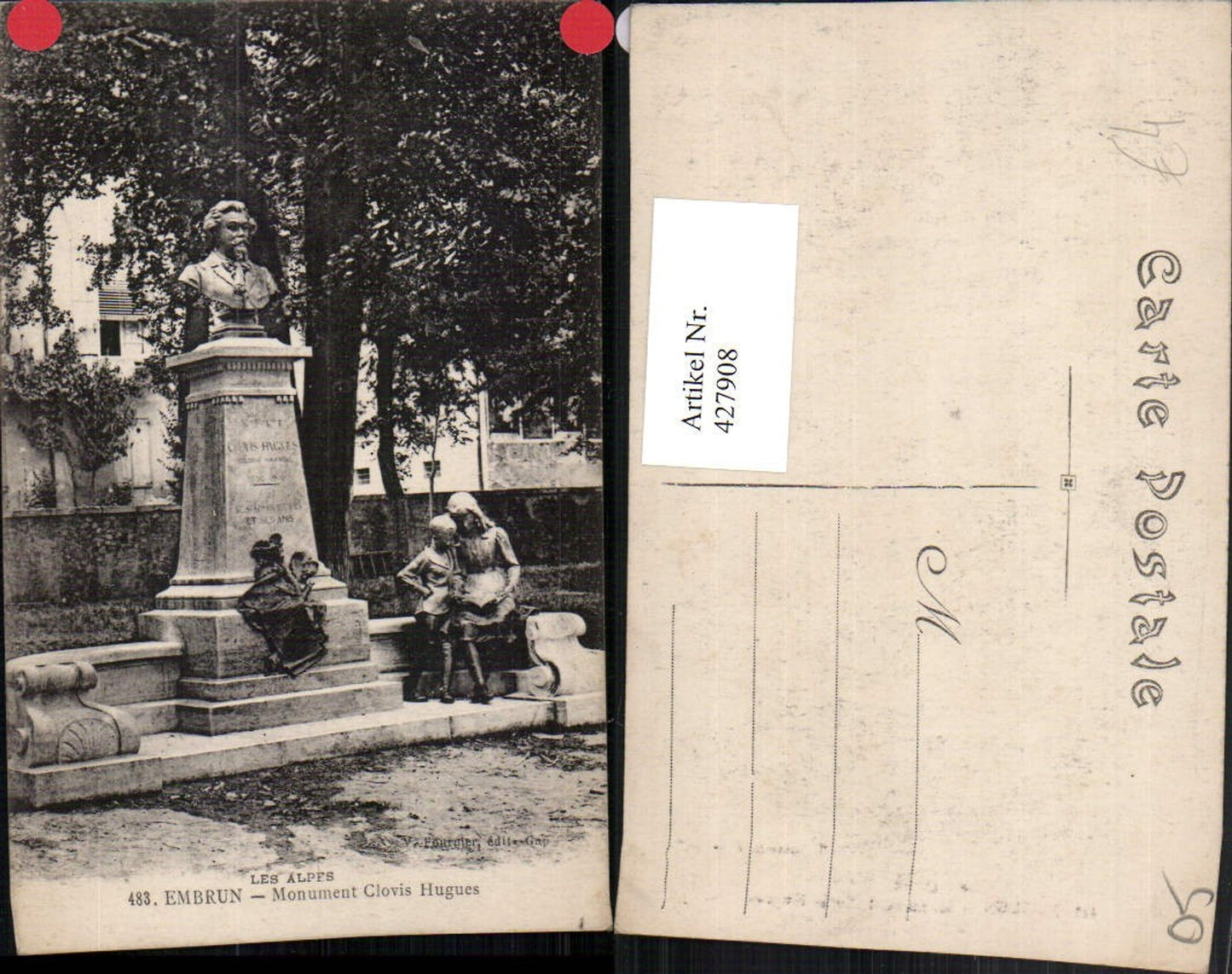 427908,Provence-Alpes-Cote-Azur Hautes-Alpes Embrun Monument Clovis Hugues Büste
