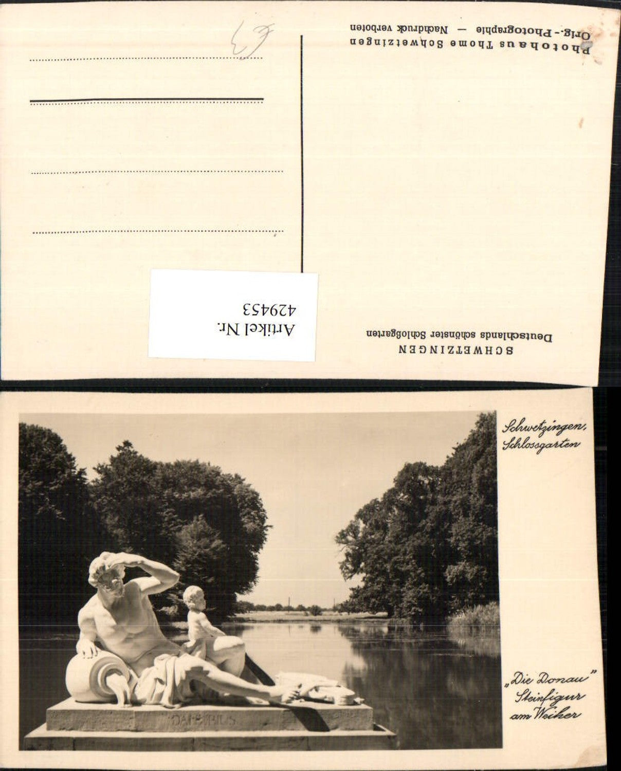 429453,Schwetzingen Schlossgarten Steinfigur Die Donau am Weiher