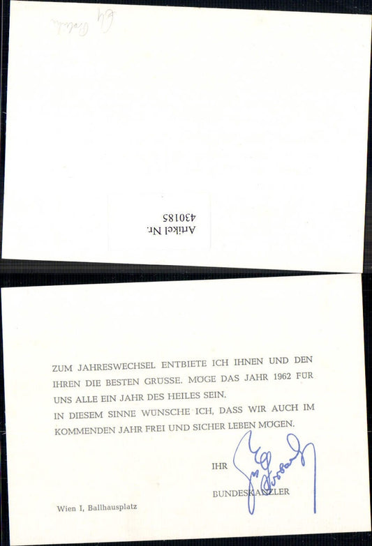 430185, Greetings for the New Year 1962, Federal Chancellor Adenauer, Vienna, Politics