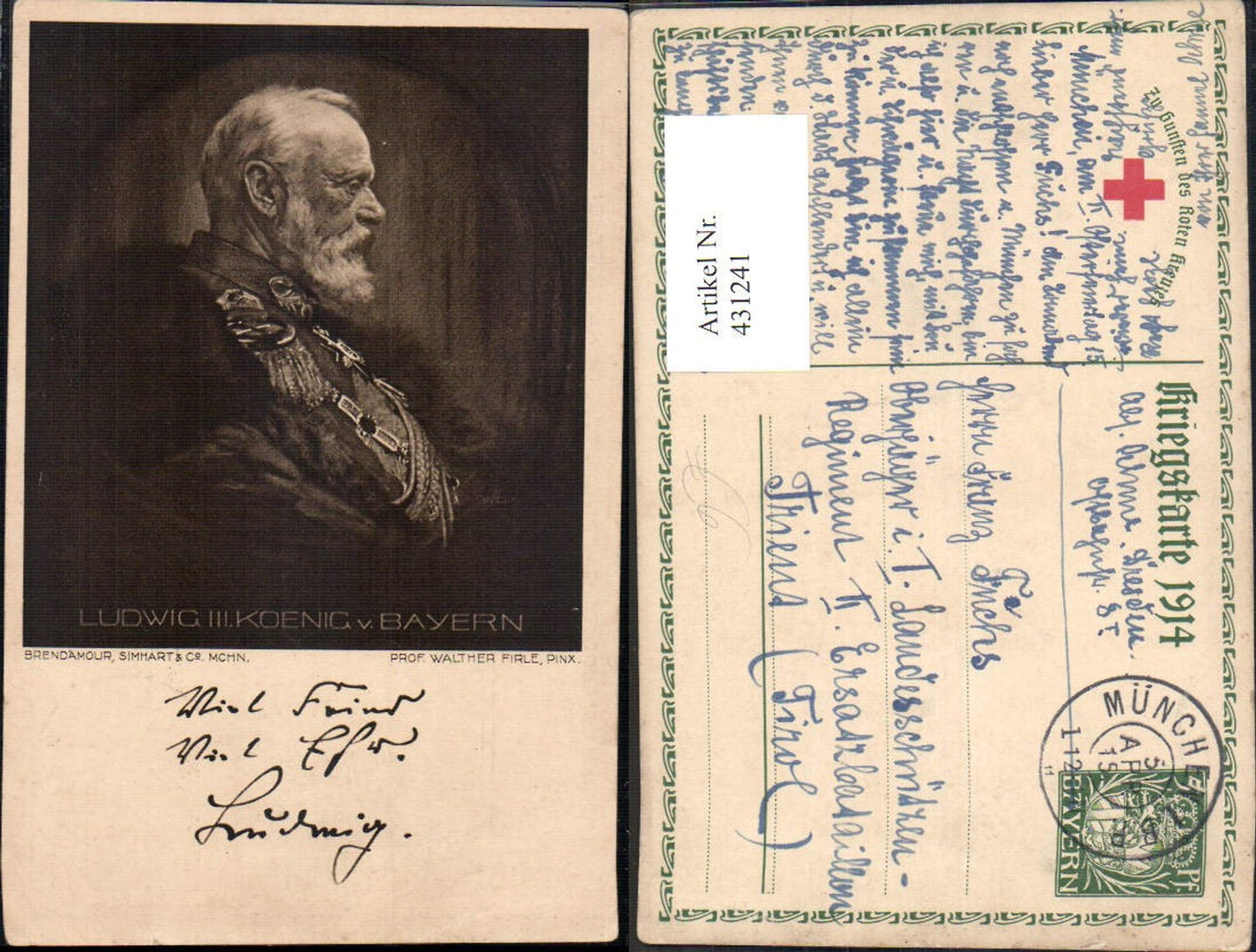 431241, Artist Walther Firle Ludwig III King of Bavaria Nobility Monarchy