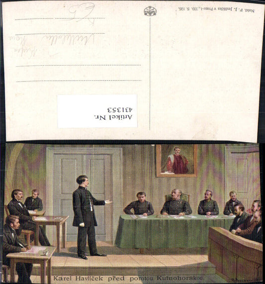 431353, Artist Ak J. Mathauser Karel Havlicek pred porotou Kutnohorskou Czech History