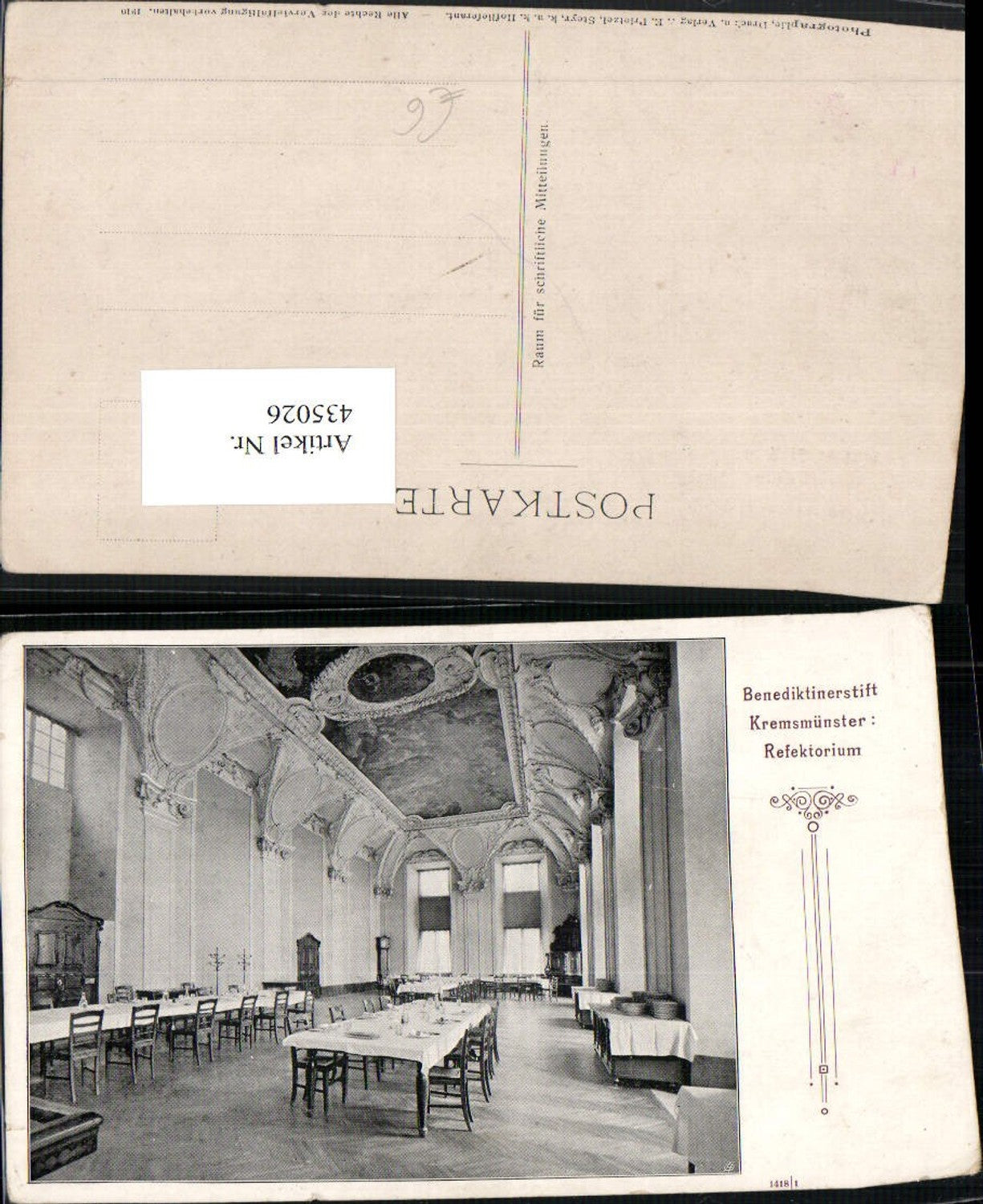 435026, Kremsmünster Benedictine Abbey Refectory Interior View