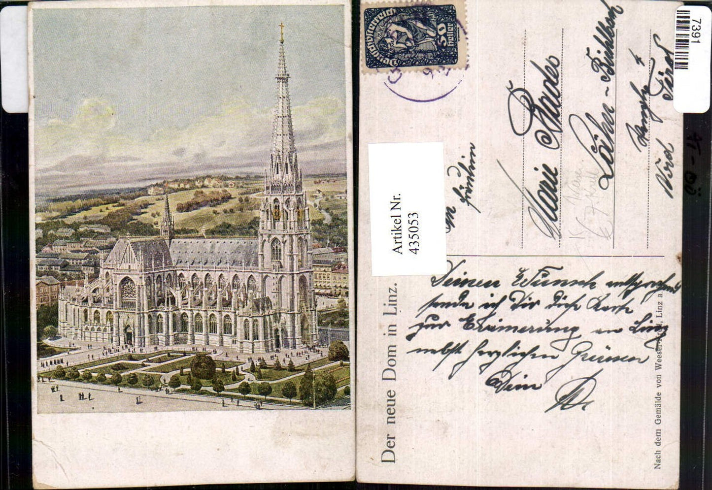 435053, Artist AK Weeser-Krell Linz on the Danube Cathedral Church