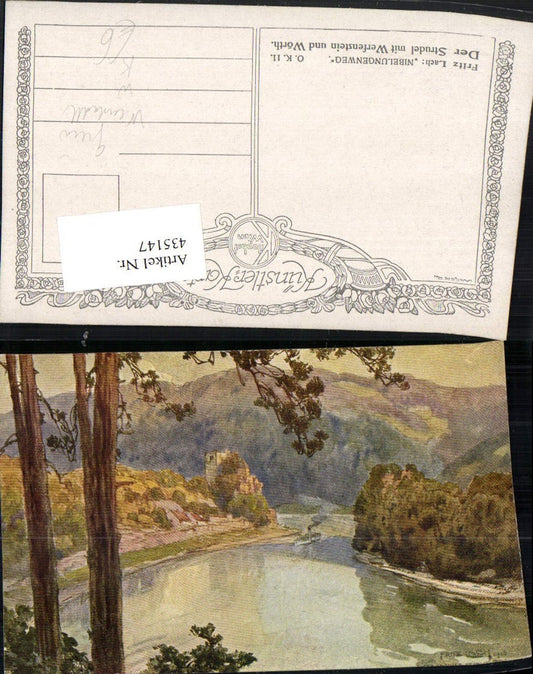 435147, Artist AK Fritz Lach Strudel m. Werfenstein u. Wörth b. Grein pub Kilophot