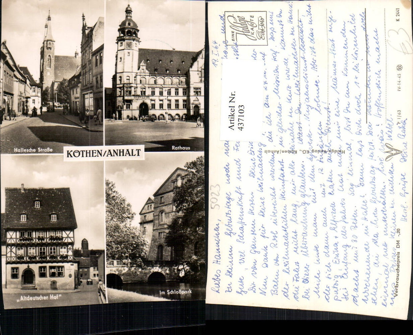 437103, Köthen Town Hall Old German Court Castle Multi-view postcard