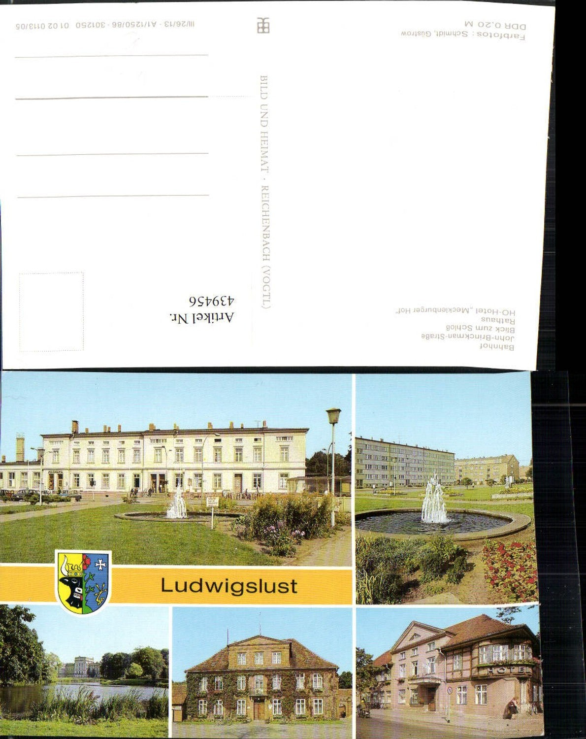 439456, Ludwigslust train station, town hall, castle, multi-view postcard, pub, VEB 