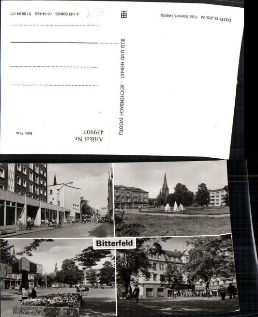 439907, Bitterfeld street view fountain multi-view postcard pub VEB