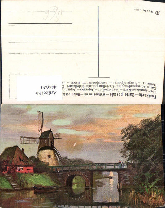 444620, Artist Ak Windmill Bridge Sailing Ship