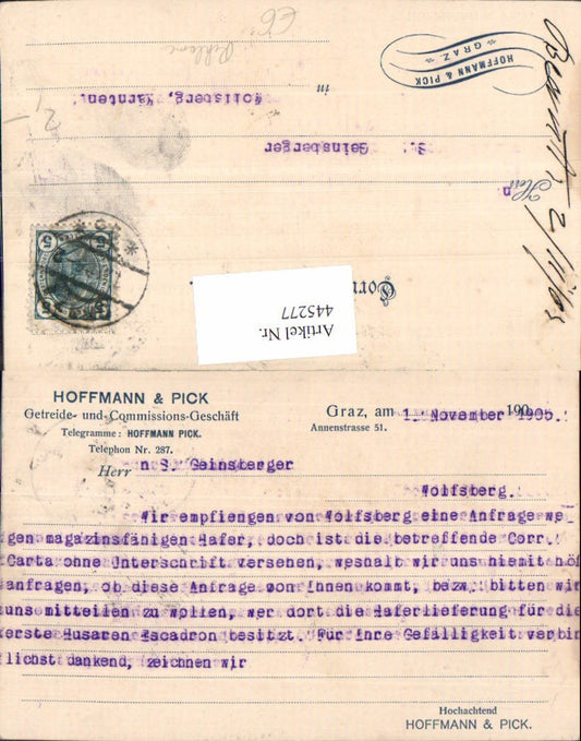445277,Postal stationery advertising Hoffmann &amp; Pick grain business Graz