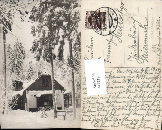 447739,Foto AK Pressbaum Haus Hütte Winterbild