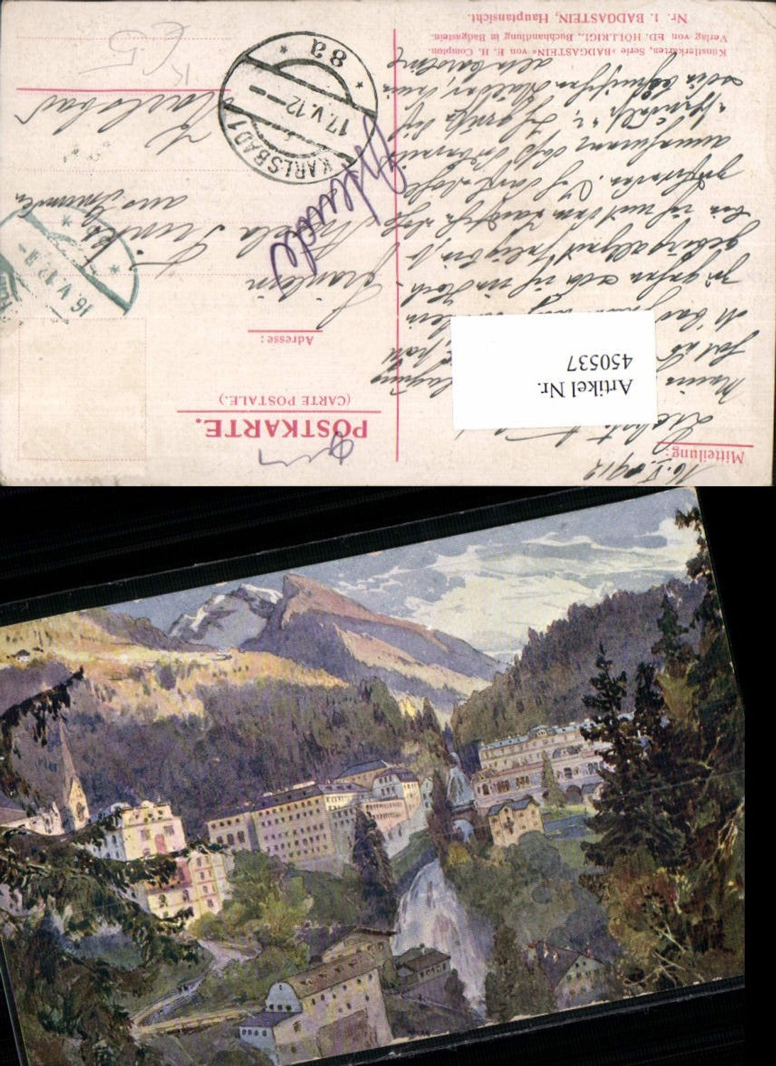 450537, Artist AK E. Harrison Compton Badgastein Partial view of waterfall