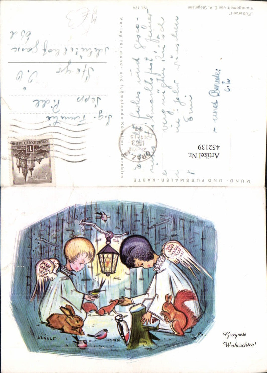 452139, Artist AK EA Stegmann Christmas Angels Animals Rabbit
