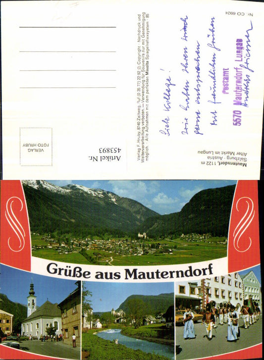 453893, Mauterndorf Total Church River Traditional Costumes Multi-view postcard