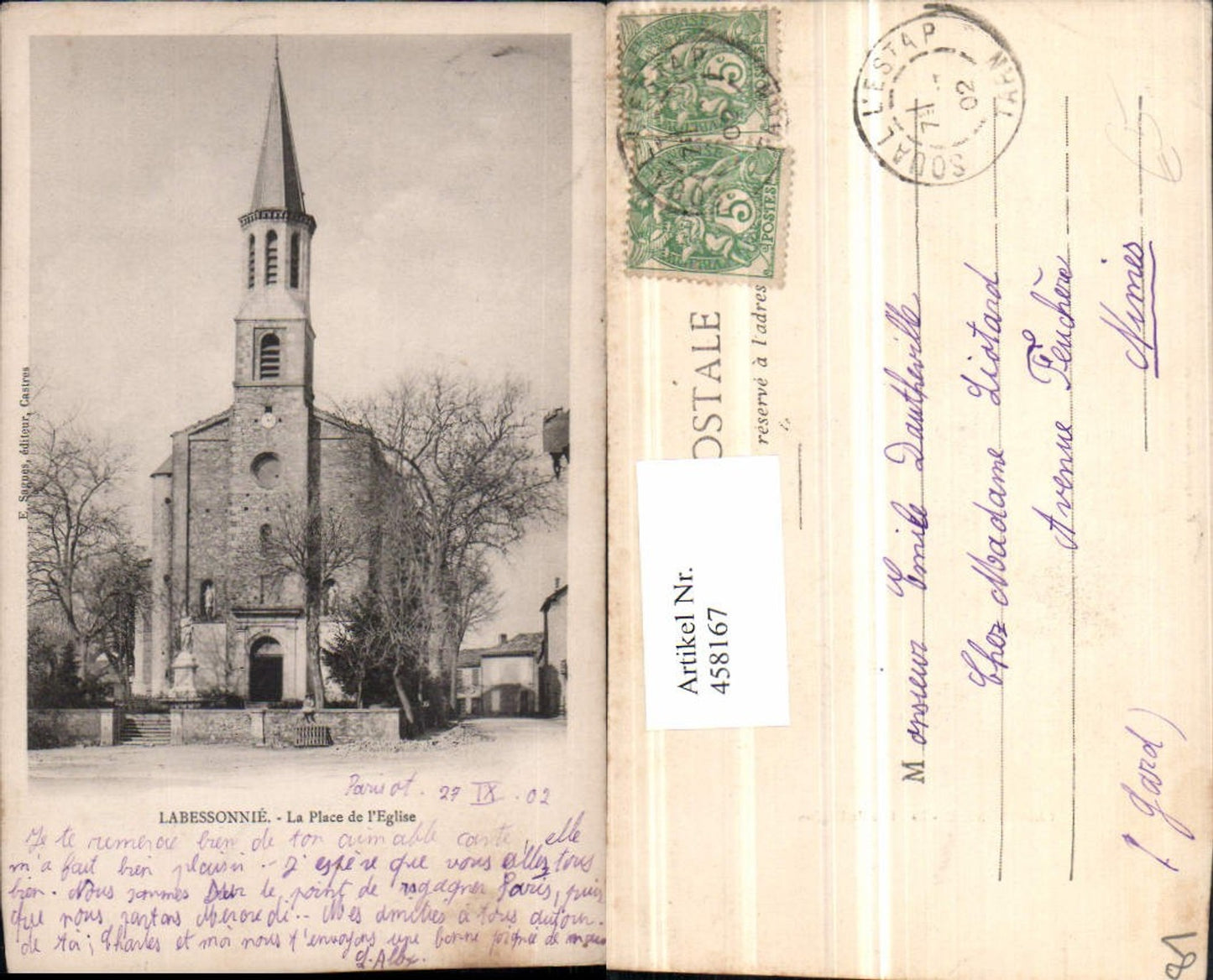 458167,Midi-Pyrenees Tarn Labessonnie Place Eglise Church