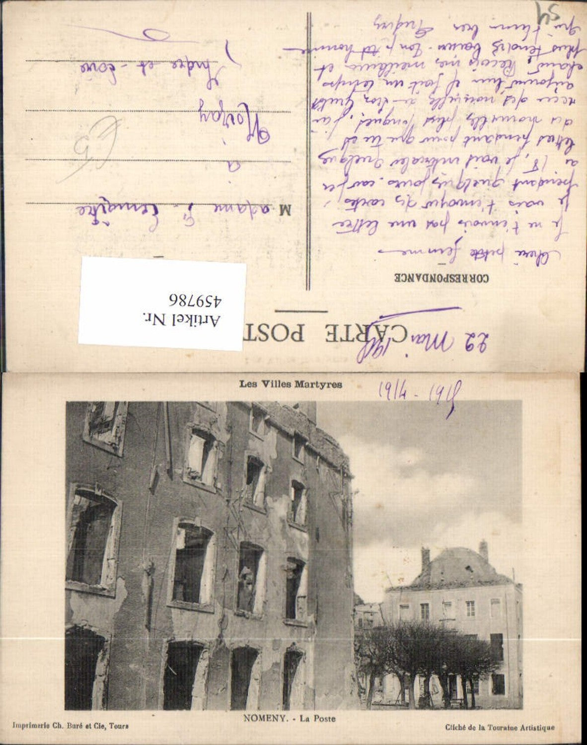 459786, Lorraine Meurthe-de-Moselle Nomeny La Poste Post Office Destroyed building
