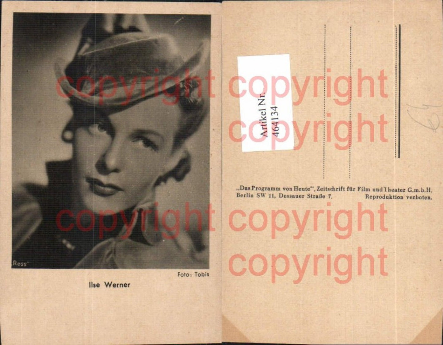 464134, Actress Ilse Werner, Hat, Hat Fashion, pub Ross