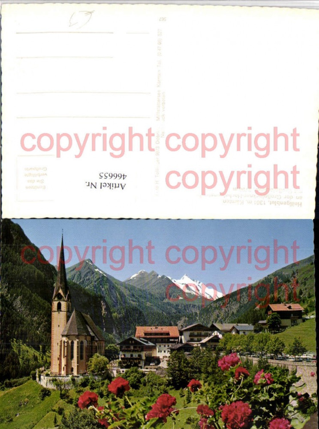 466655, Heiligenblut Partial view of church with Großglockner mountain backdrop