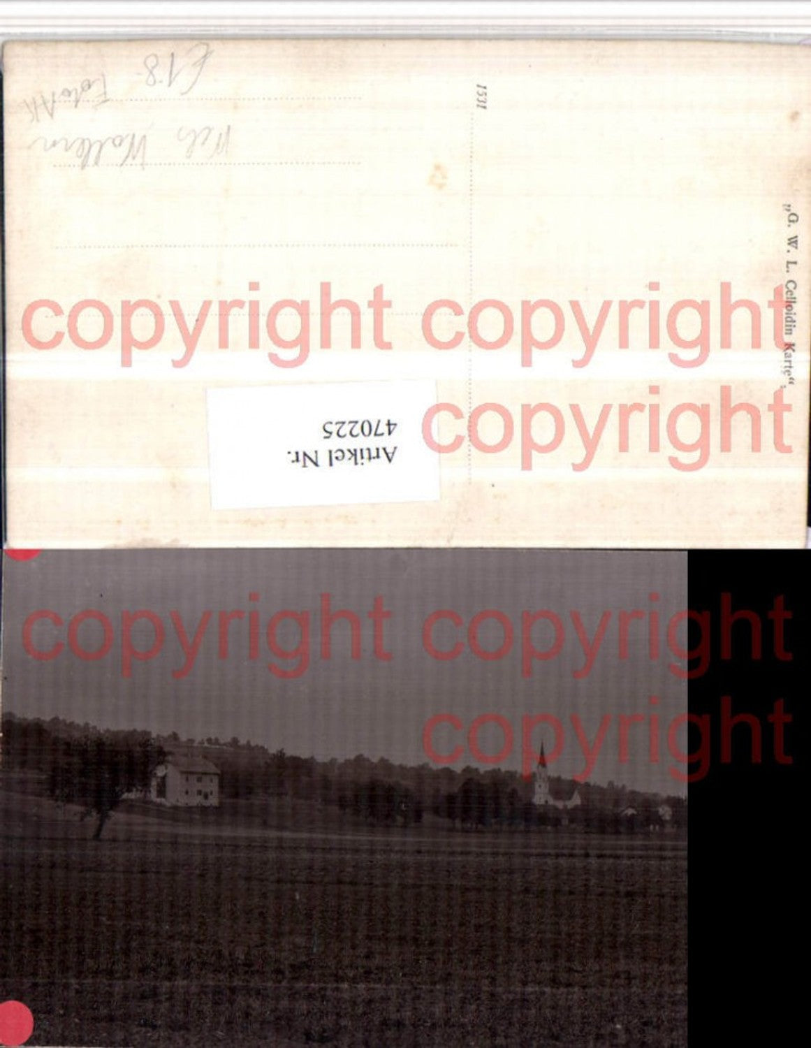 470225, Photo AK Wallern near Wels, landscape, church