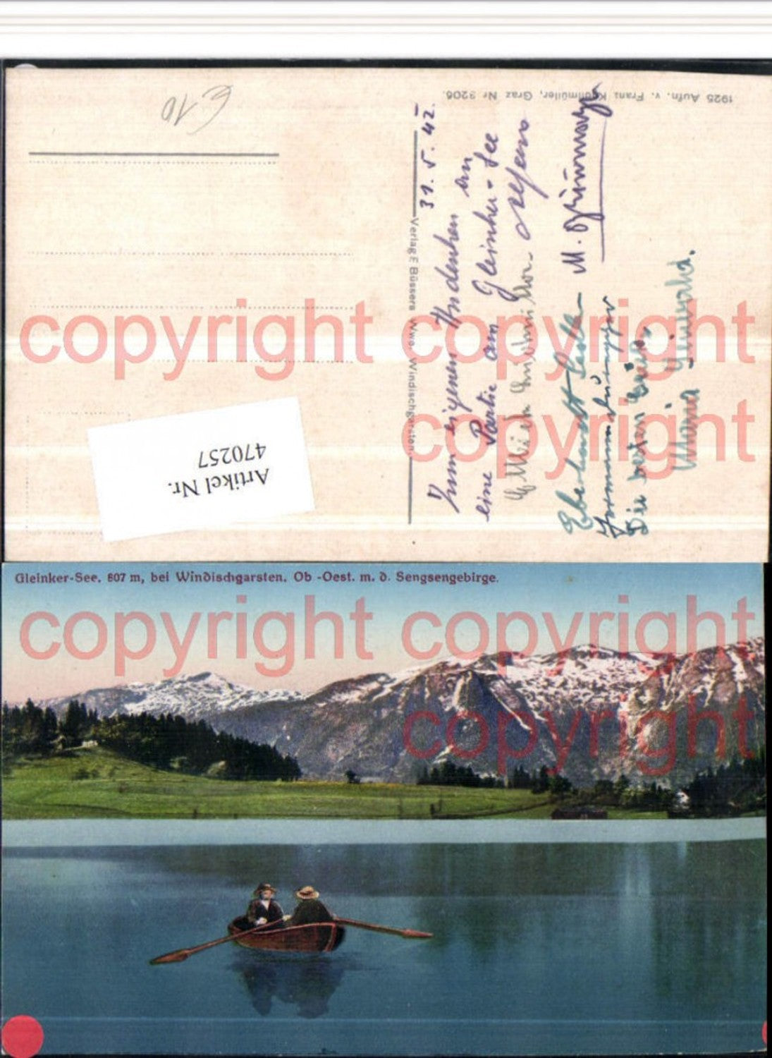 470257, Gleinkersee Lake near Windischgarsten, rowing boat, mountain scenery