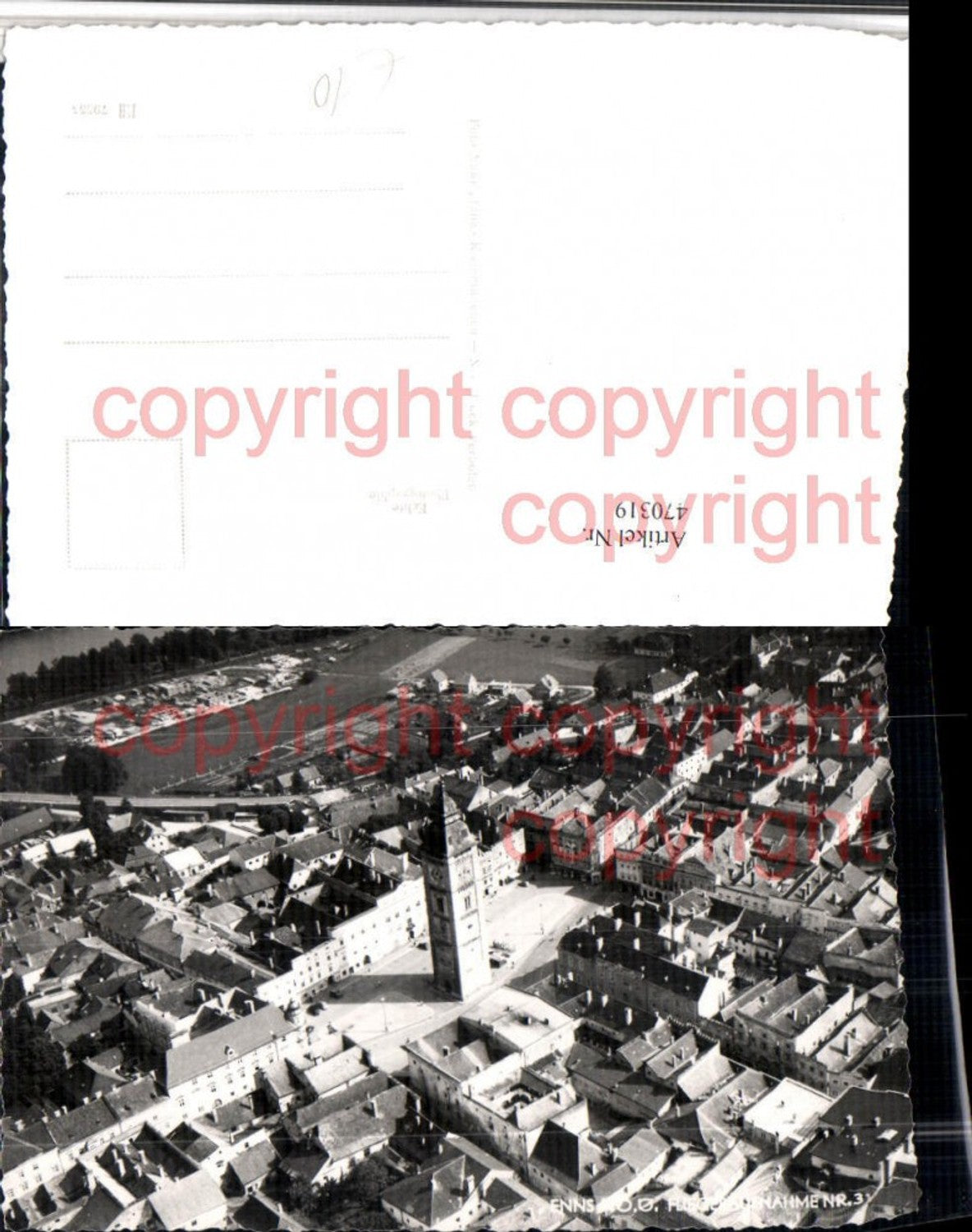 470319, Enns Partial view of the town tower Aerial photograph
