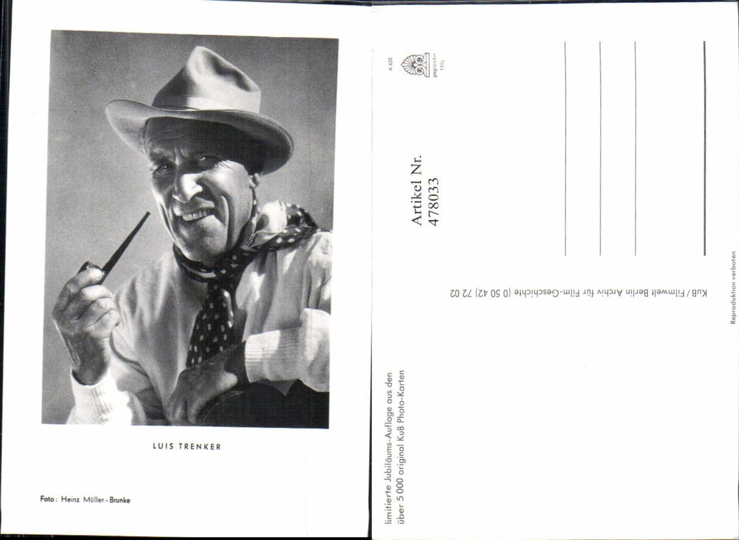 478033, Actor and mountaineer Luis Trenker smoking a pipe