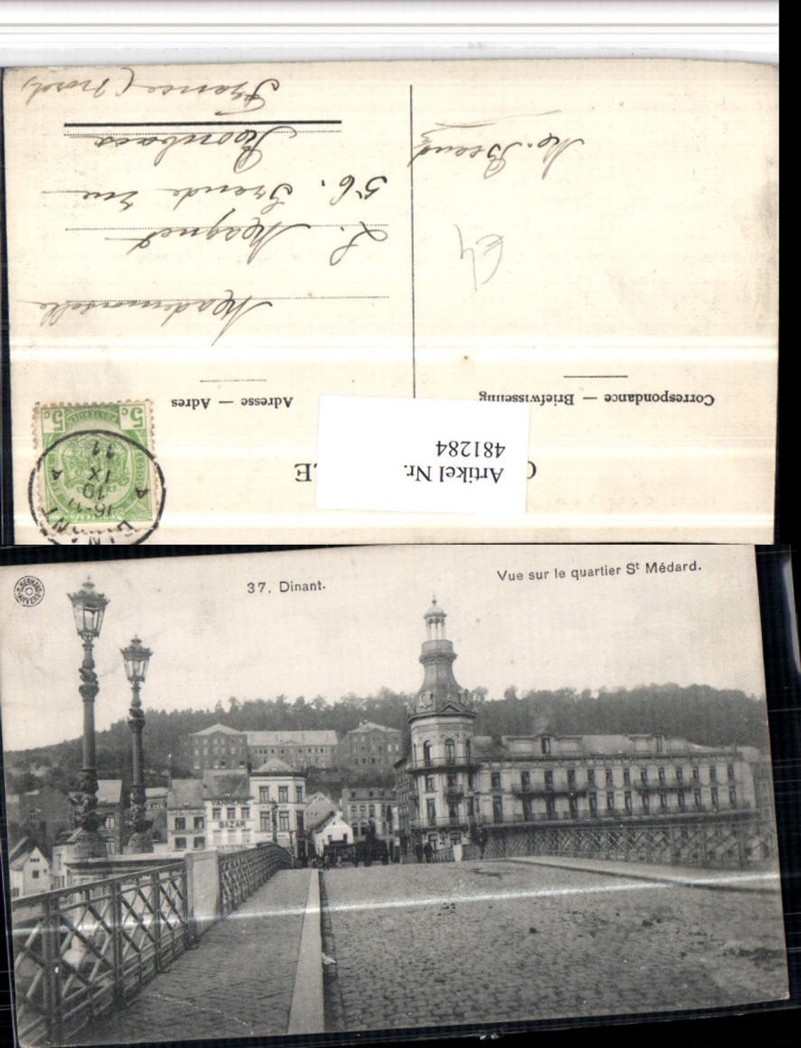 481284, Belgium Dinant View of the St Medard district Bridge