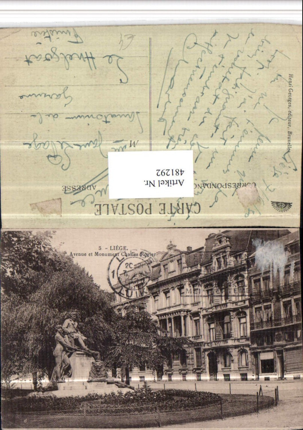 481292, Belgium Liege Liège Avenue and Charles Rogier Monument Statue