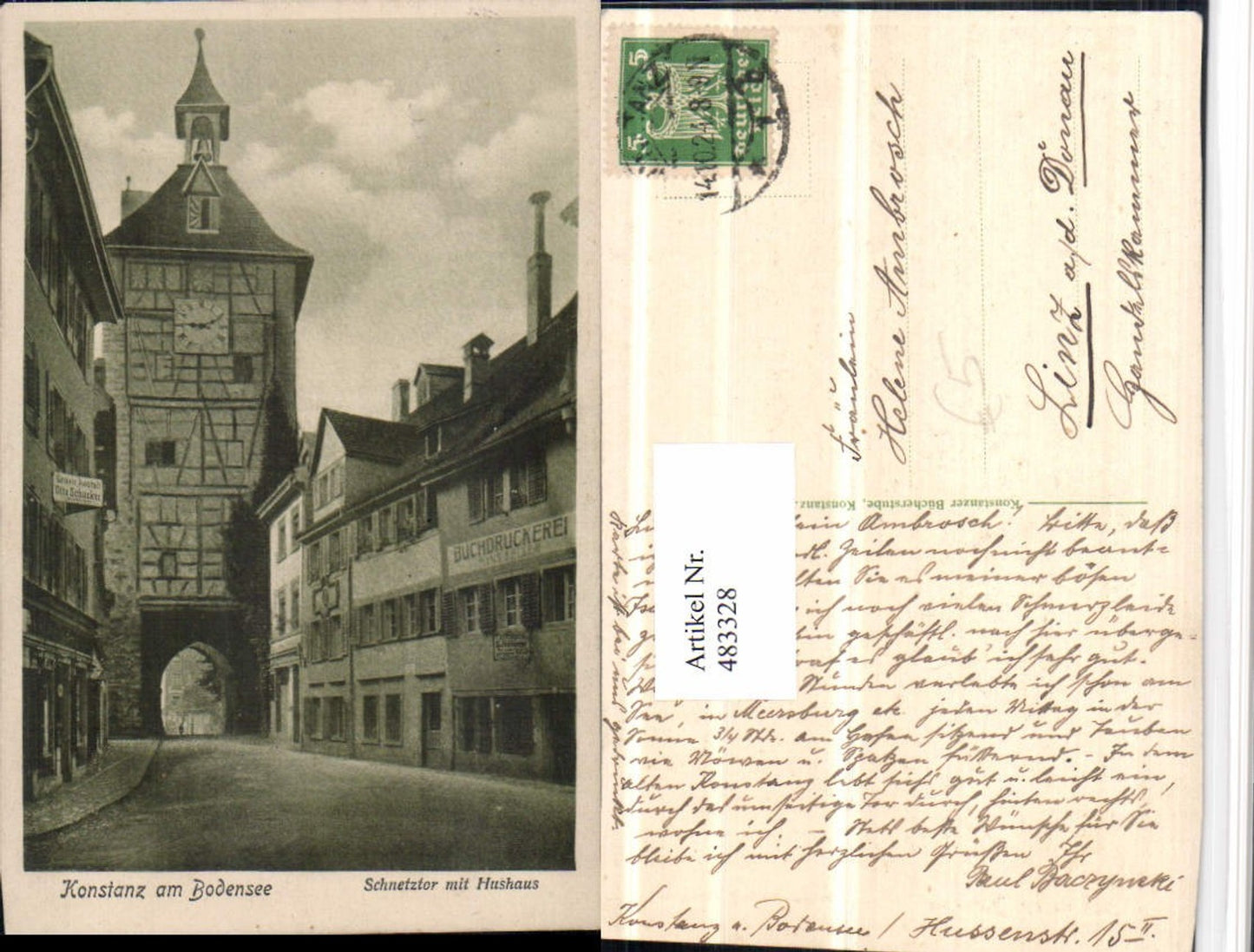 483328, Konstanz on Lake Constance, Schnetztor with Hushaus printing works