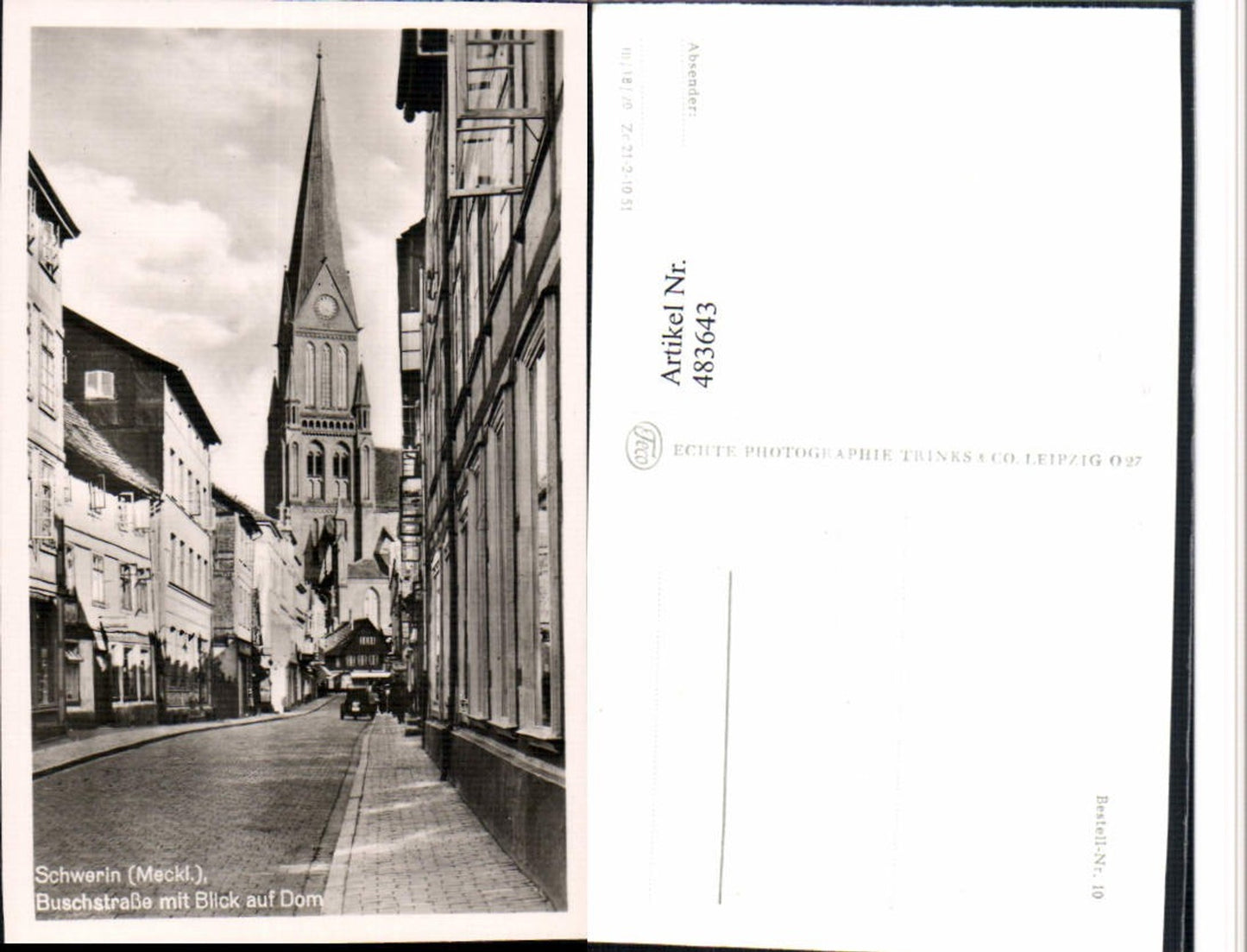 483643, Schwerin Buschstraße with view of the cathedral church 