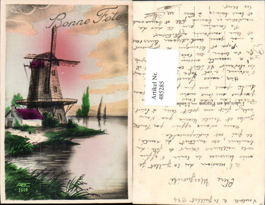 485285, Artist Ak Windmill Landscape