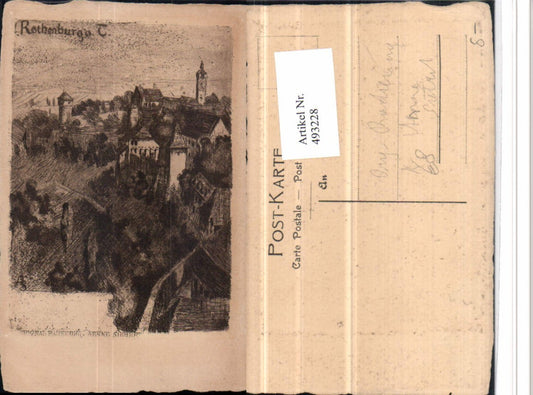 493228, Artist AK Anne Siebert Etching Rothenburg ob der Tauber Partial view