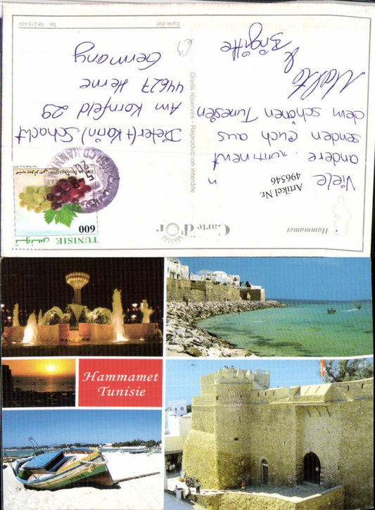 496546, Tunisia Hammamet Coast Beach Fountain Fortress Multi-view map