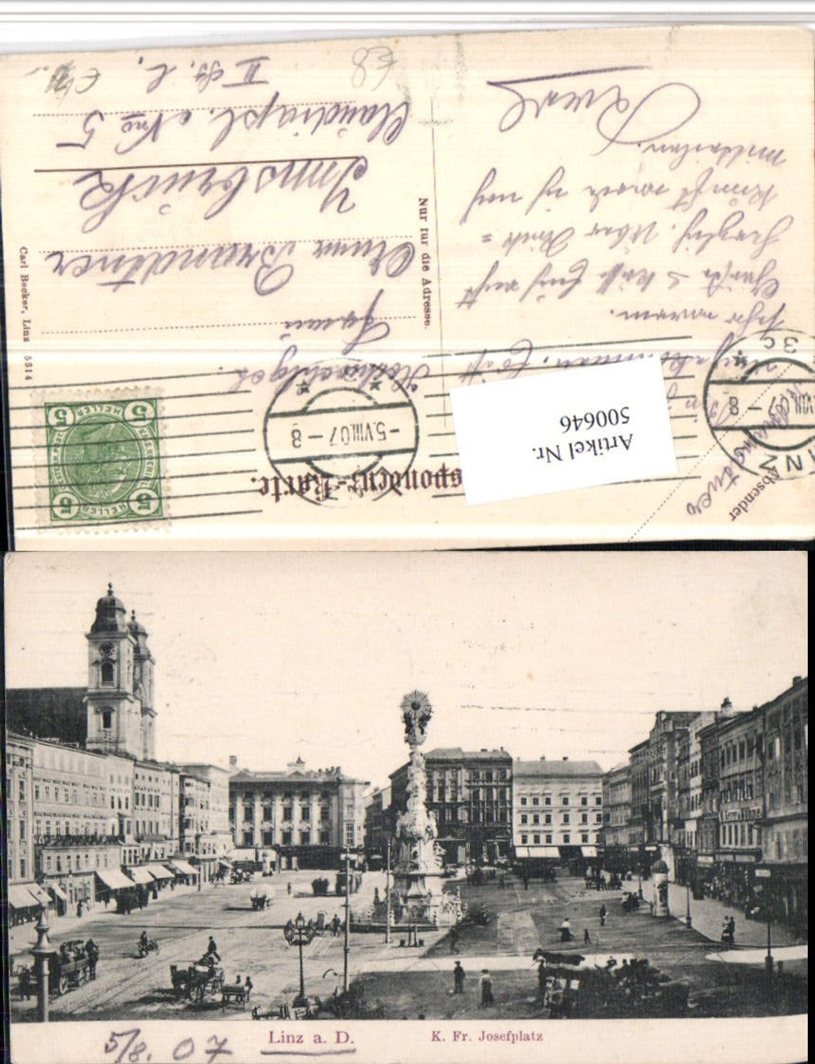 500646, Linz on the Danube, Josefplatz, Main Square, Plague Column