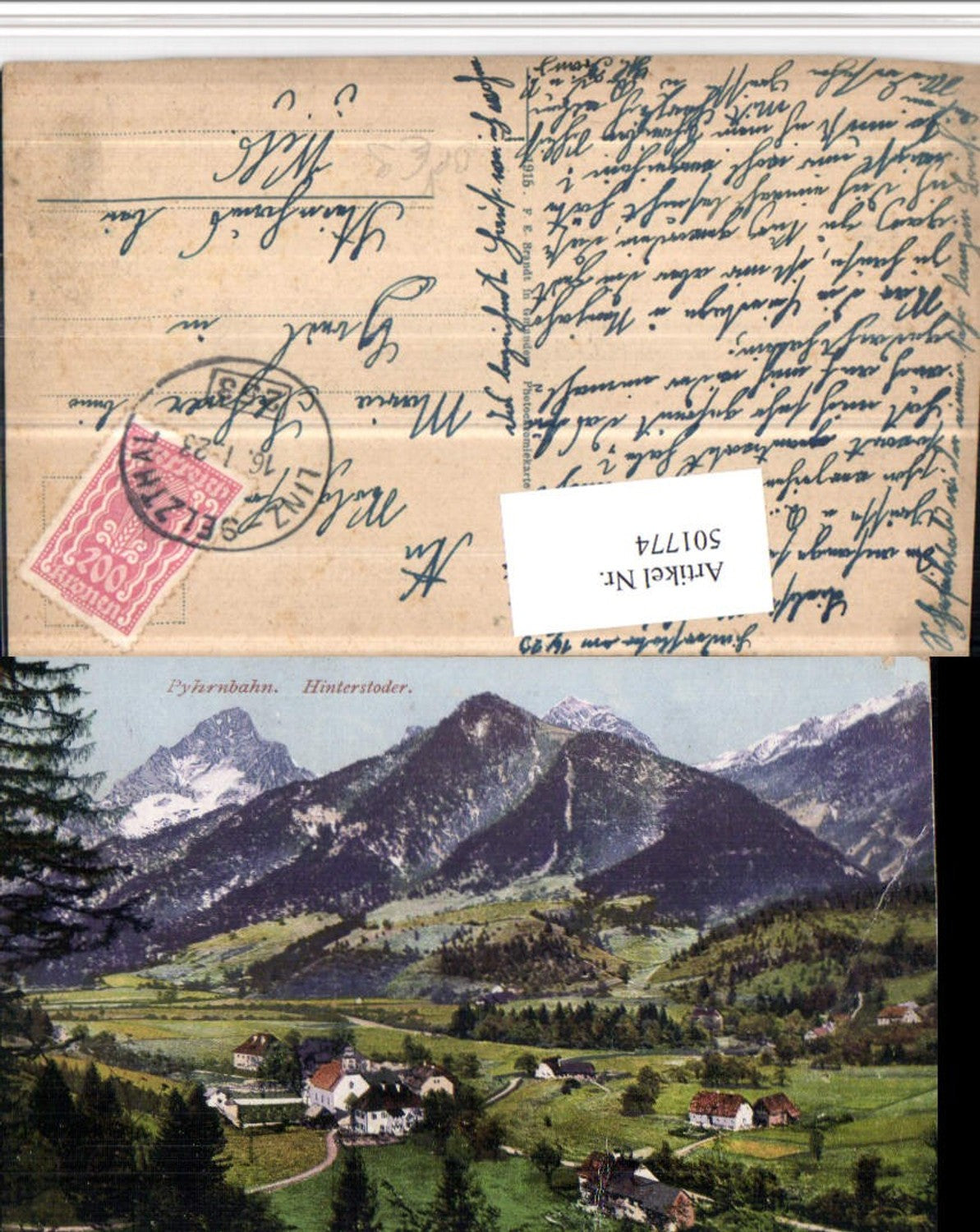 501774, Hinterstoder Totale Bahnpost Zug 253 Linz – Selzthal pub Brandt 1399