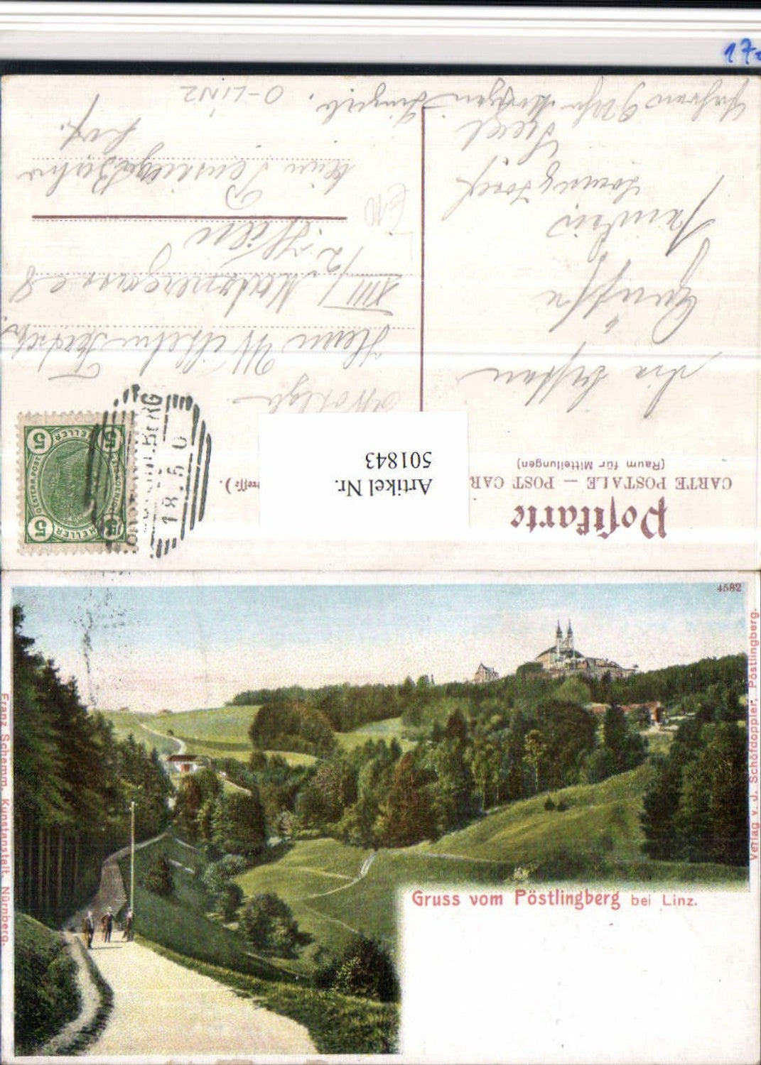 501843, Lithograph Greetings from Pöstlingberg near Linz