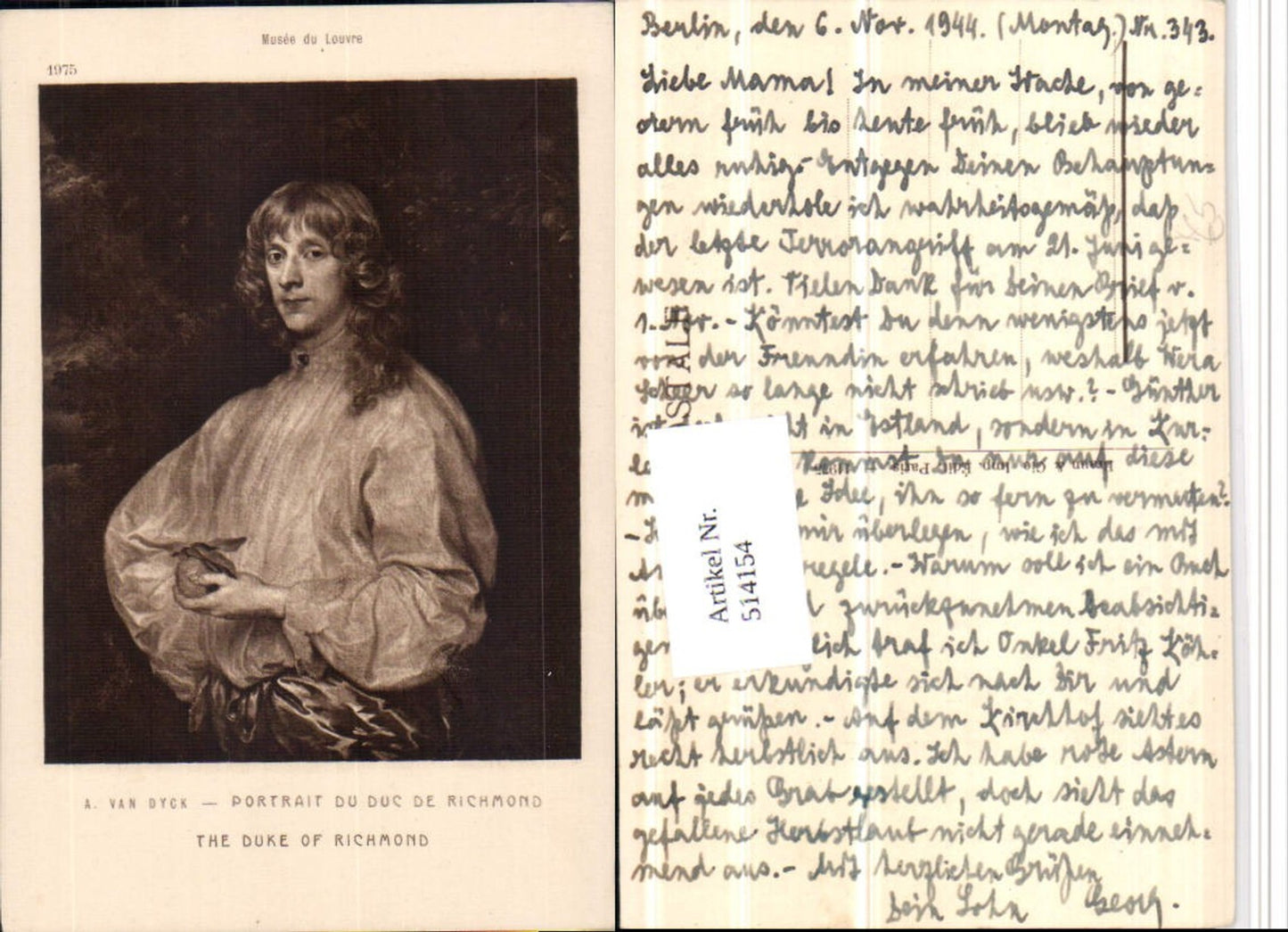 514154,Artist AK A. Van Dyck Portrait du Duc de Richmond Adel