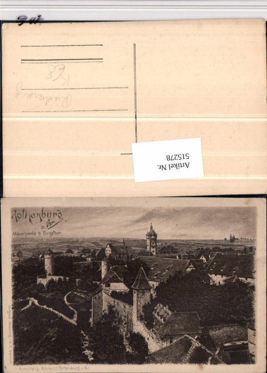 515278, Artist AK Etching GO Dietrich Rothenburg ob der Tauber Wall Section