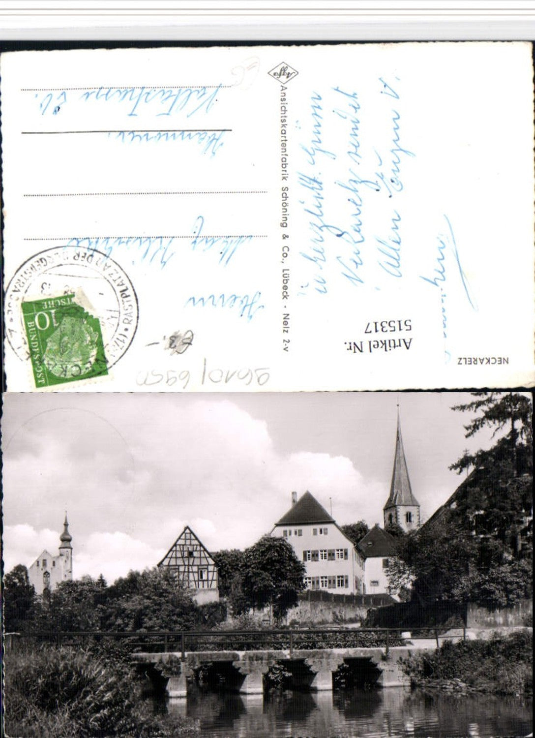 515317, Neckarelz near Mosbach, partial view of church and bridge