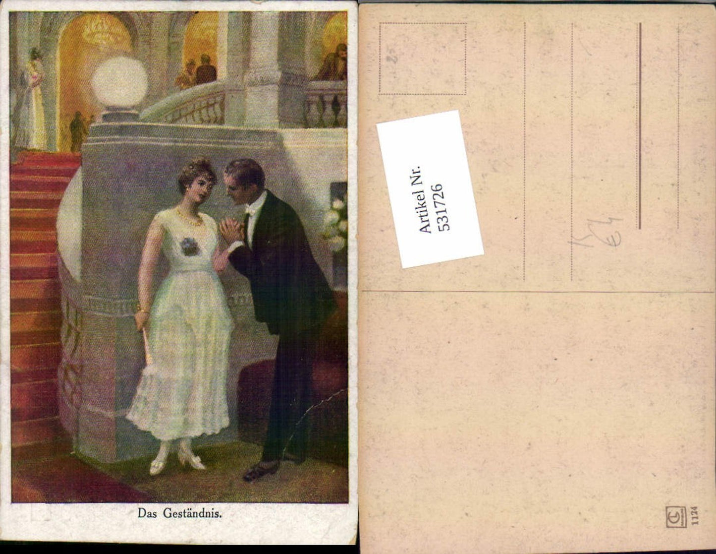 531726, Artist AK Woman Love Couple Dress Fan The Confession Staircase