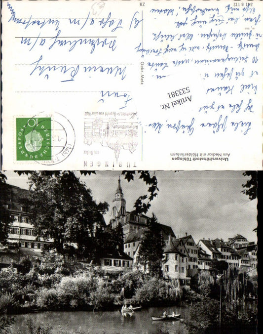 533381, University town of Tübingen on the Neckar River with Hölderlin Tower