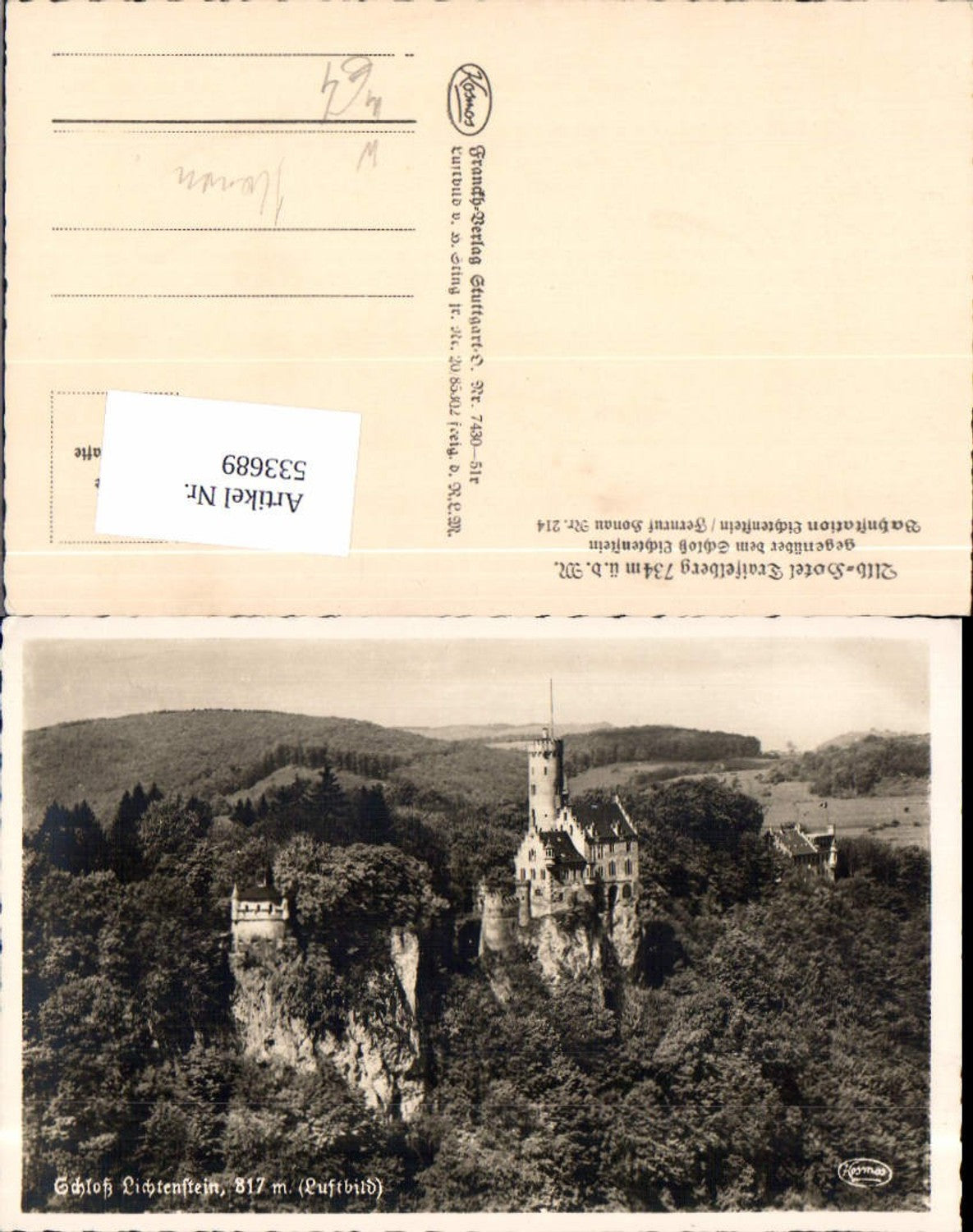 533689, Lichtenstein Castle near Honau Traiselberg aerial photograph
